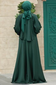 Neva Style - Plus Size Emerald Green Hijab Wedding Gown 6051ZY - Thumbnail