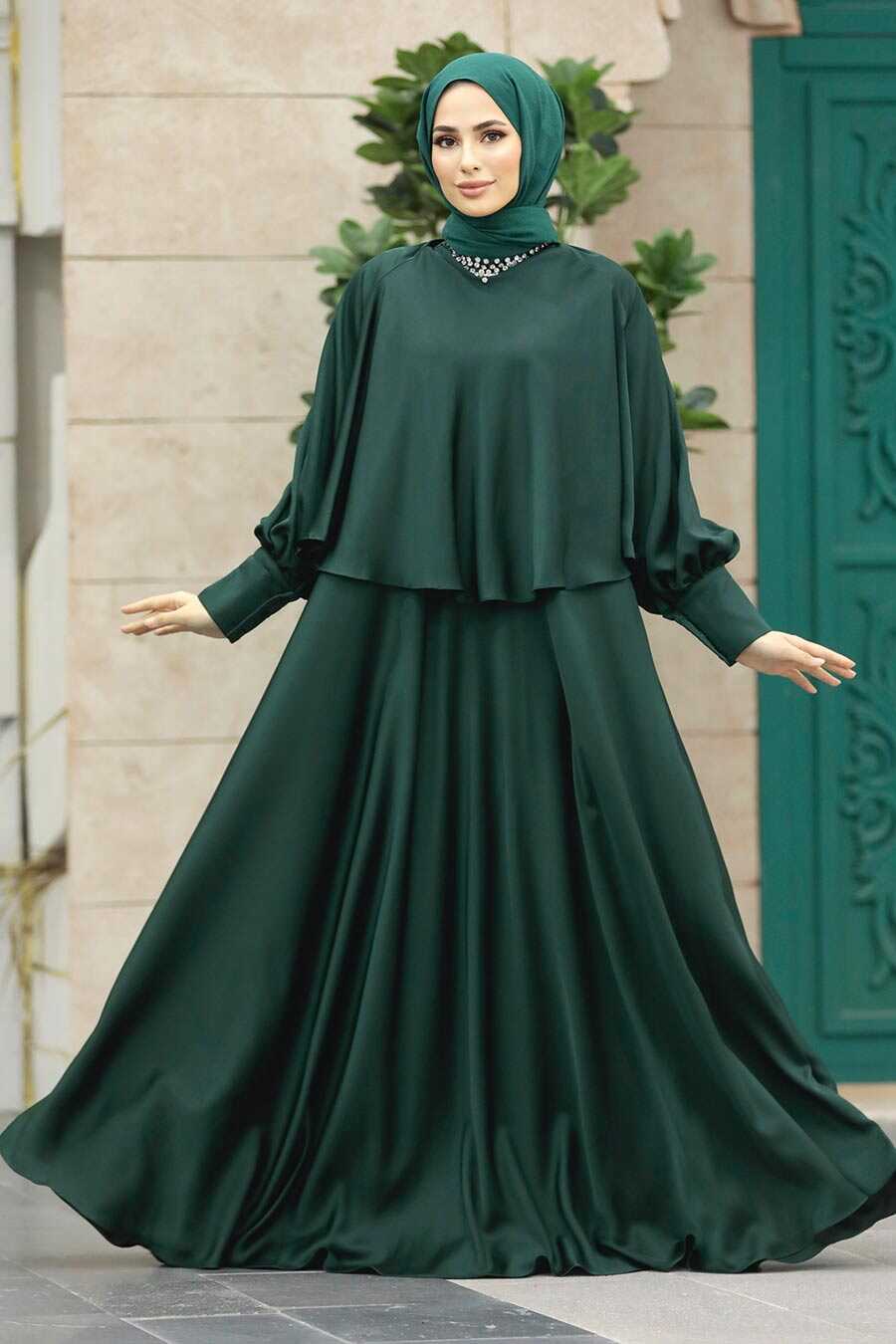Neva Style - Plus Size Emerald Green Hijab Wedding Gown 6051ZY