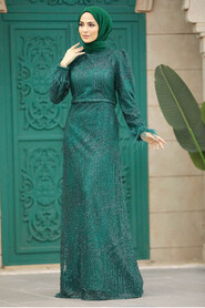 Neva Style - Plus Size Emerald Green Islamic Engagement Gown 2323ZY - Thumbnail
