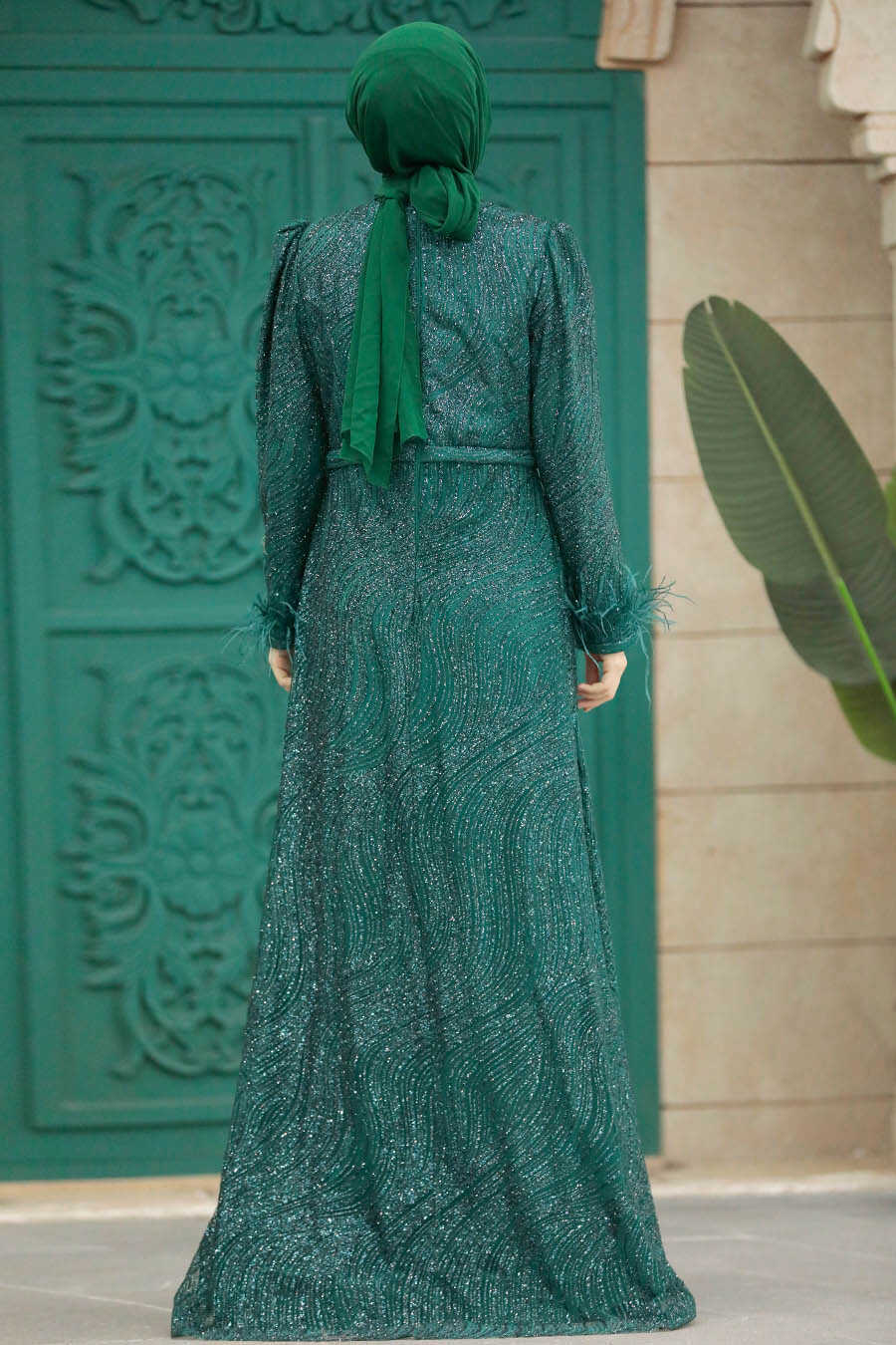Neva Style - Plus Size Emerald Green Islamic Engagement Gown 2323ZY