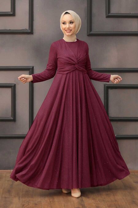 Plus Size Fuchsia Islamic Clothing Evening Dress 5397F - Neva-style.com