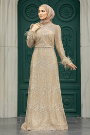  Plus Size Gold Islamic Engagement Gown 2323GOLD - 1