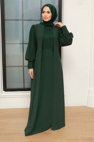  Plus Size Green Islamic Clothing Evening Gown 25814Y - 2