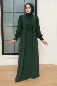  Plus Size Green Islamic Clothing Evening Gown 25814Y - 1