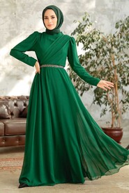  Plus Size Green Islamic Long Sleeve Dress 5737Y - 1