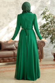  Plus Size Green Islamic Long Sleeve Dress 5737Y - 3