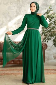  Plus Size Green Islamic Long Sleeve Dress 5737Y - 2