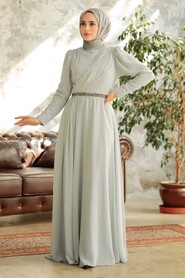  Plus Size Grey Islamic Long Sleeve Dress 5737GR - 1