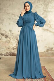  Plus Size Indigo Blue Islamic Clothing Evening Dress 21940IM - 1
