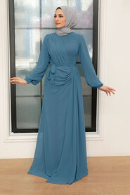  Plus Size İndigo Blue Modest Wedding Dress 5711IM - NEVA STYLE