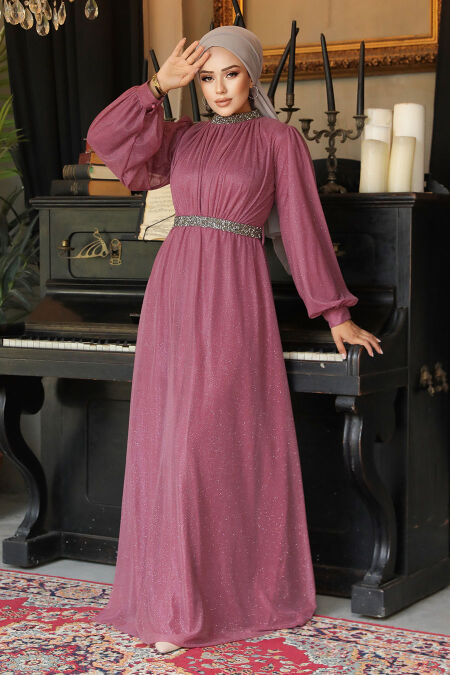 Plus Size Light Dusty Rose Muslim Wedding Dress 5501AGK - Neva-style.com