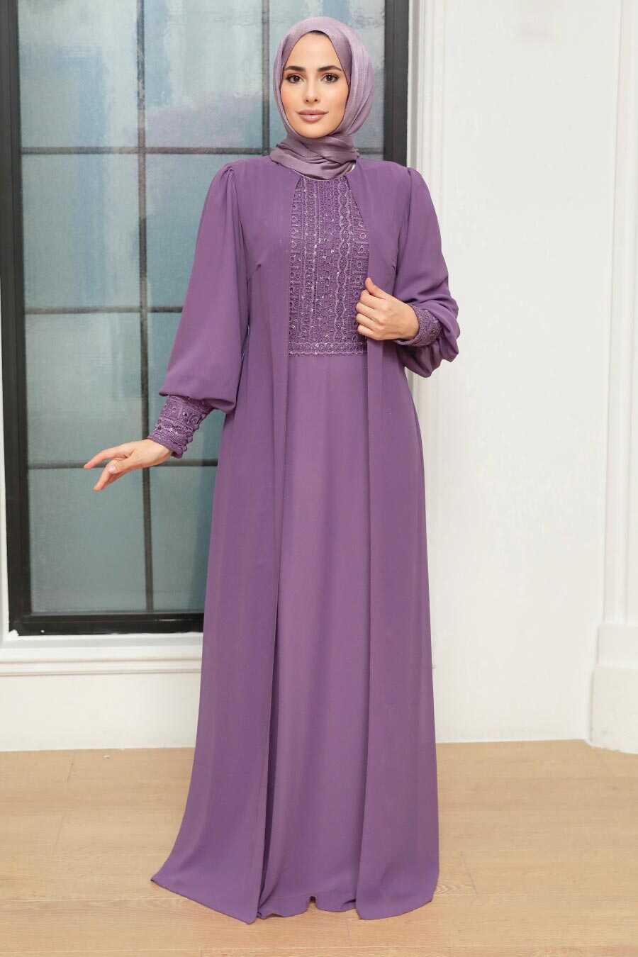 Neva Style - Plus Size Lila Islamic Clothing Evening Gown 25814LILA