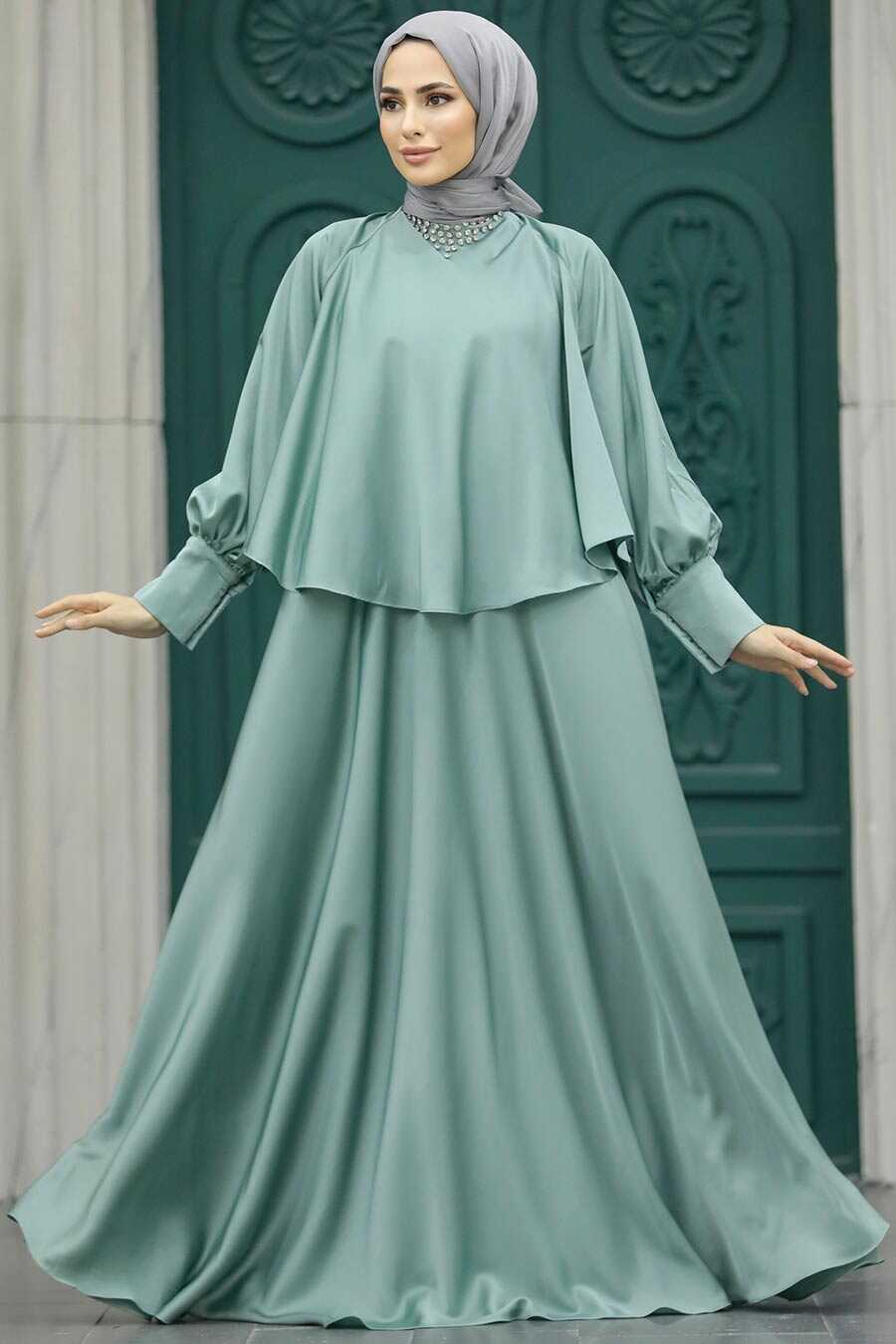 Neva Style - Plus Size Mint Hijab Wedding Gown 6051MINT