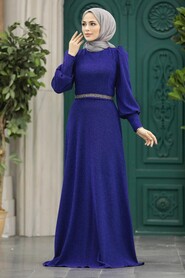  Plus Size Navy Blue Islamic Bridesmaid Dress 22172L - 1