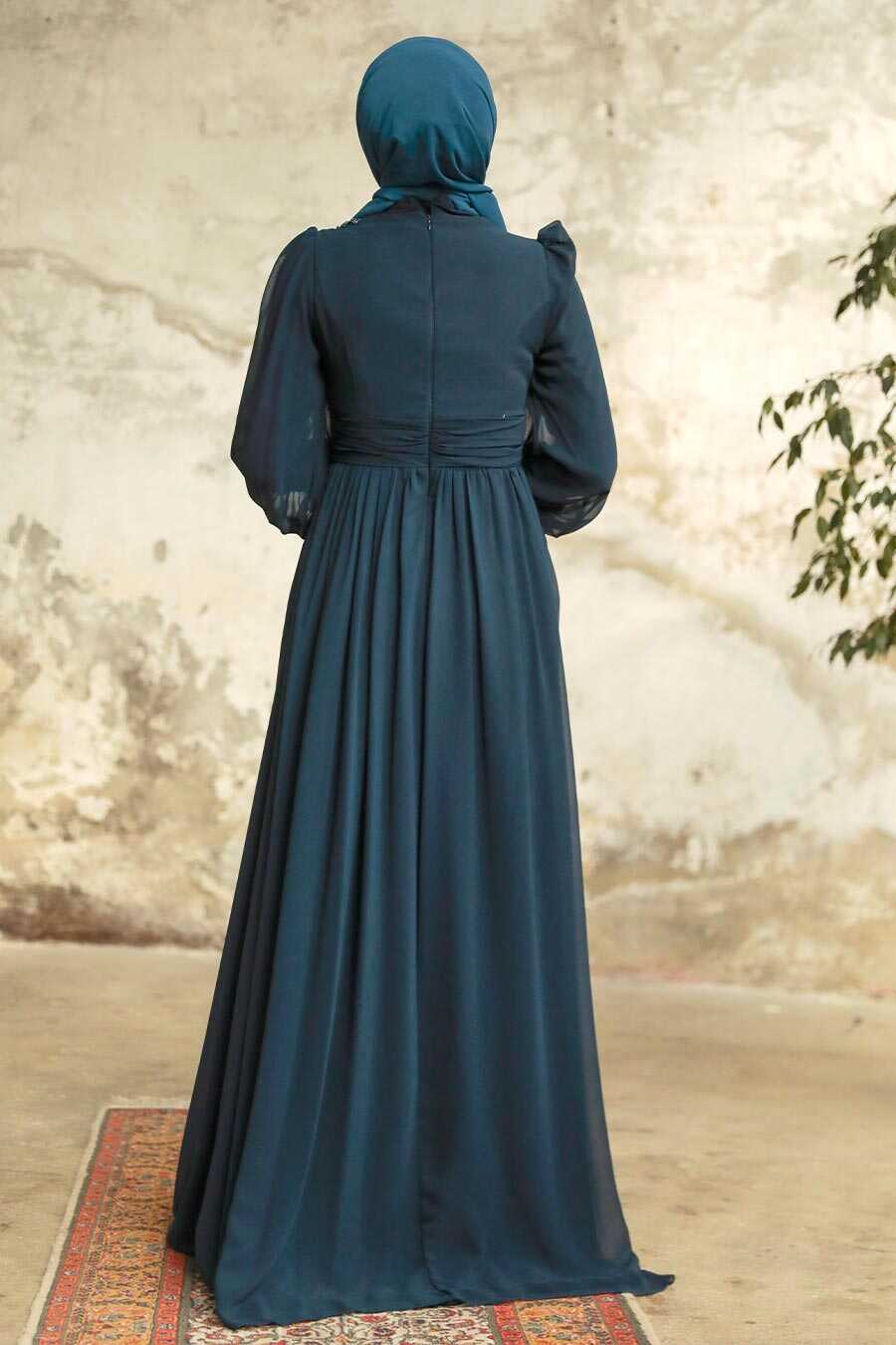 Plus Size Navy Blue Islamic Clothing Evening Dress 21940L