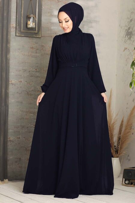  Plus Size Navy Blue Islamic Clothing Evening Dress 5422L - NEVA STYLE