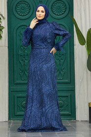  Plus Size Navy Blue Islamic Engagement Gown 2323L - 2