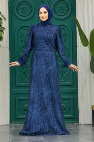 Plus Size Navy Blue Islamic Engagement Gown 2323L - 1