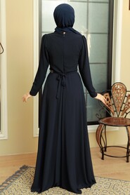  Plus Size Navy Blue Islamic Long Sleeve Dress 5737L - 3