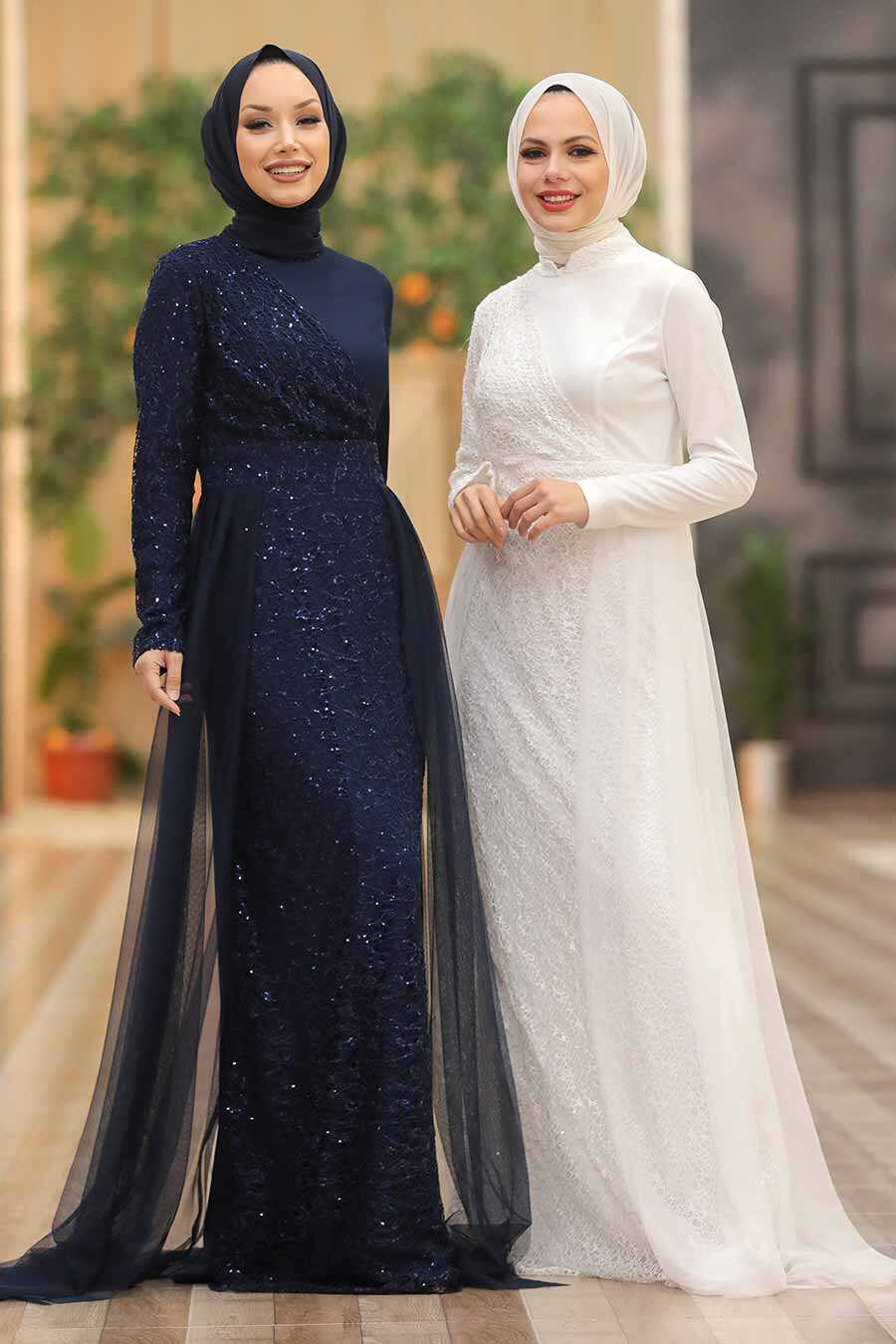  Plus Size Navy Blue Islamic Wedding Dress 5345L
