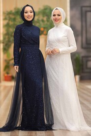  Plus Size Navy Blue Islamic Wedding Dress 5345L - Thumbnail