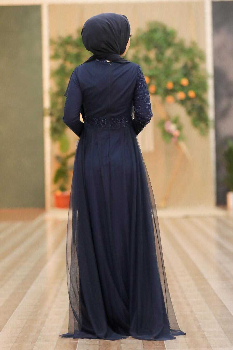  Plus Size Navy Blue Islamic Wedding Dress 5345L