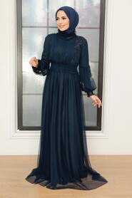  Plus Size Navy Blue Modest Islamic Clothing Prom Dress 56520L - 1