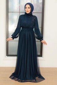  Plus Size Navy Blue Modest Islamic Clothing Prom Dress 56520L - 2