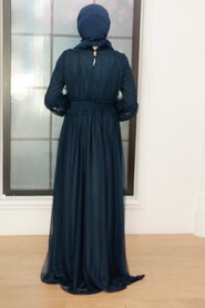  Plus Size Navy Blue Modest Islamic Clothing Prom Dress 56520L - 3