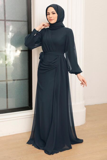  Plus Size Navy Blue Modest Wedding Dress 5711L - NEVA STYLE
