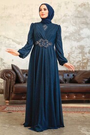  Plus Size Navy Blue Muslim Prom Dress 50151L - 1
