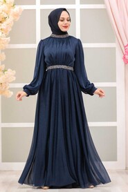  Plus Size Navy Blue Muslim Wedding Dress 5501L - 1