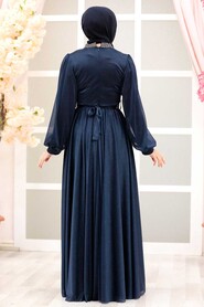  Plus Size Navy Blue Muslim Wedding Dress 5501L - 2