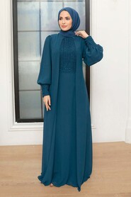  Plus Size Petrol Blue Islamic Clothing Evening Gown 25814PM - 1