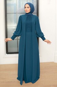  Plus Size Petrol Blue Islamic Clothing Evening Gown 25814PM - 2