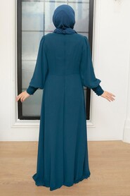  Plus Size Petrol Blue Islamic Clothing Evening Gown 25814PM - 3