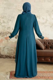  Plus Size Petrol Blue Islamic Evening Dress 25765PM - 3