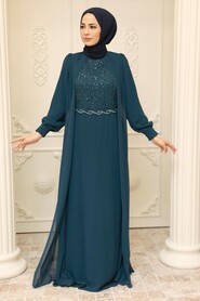  Plus Size Petrol Blue Muslim Dress 25842PM - 2