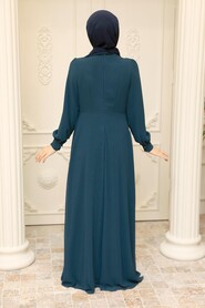  Plus Size Petrol Blue Muslim Dress 25842PM - 4