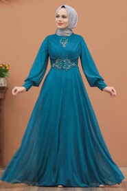  Plus Size Petrol Blue Muslim Prom Dress 50151PM - 1