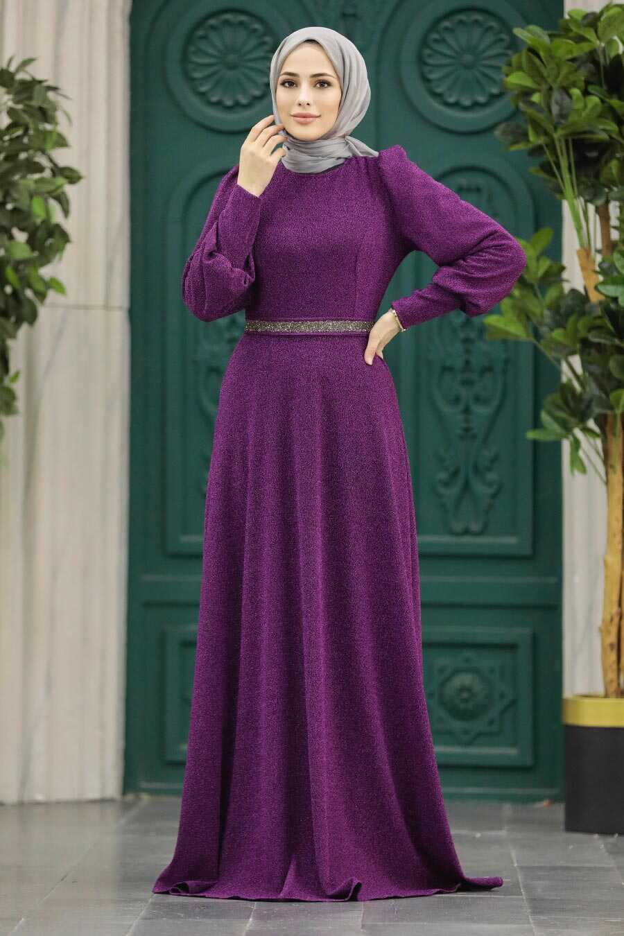 Neva Style - Plus Size Plum Color Islamic Bridesmaid Dress 22172MU