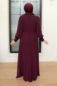  Plus Size Plum Color Islamic Clothing Evening Gown 25814MU - 3