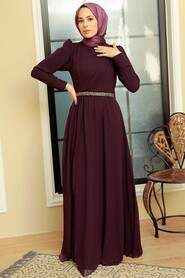 Plus Size Plum Color Islamic Long Sleeve Dress 5737MU - 2