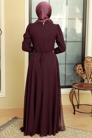  Plus Size Plum Color Islamic Long Sleeve Dress 5737MU - 4