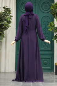  Plus Size Plum Color Modest Islamic Clothing Evening Dress 22113MU - 3