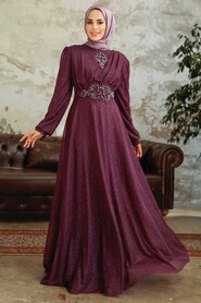  Plus Size Plum Color Muslim Prom Dress 50151MU - 1
