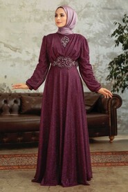  Plus Size Plum Color Muslim Prom Dress 50151MU - 2