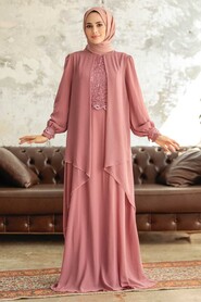  Plus Size Powder Pink Islamic Evening Dress 25765PD - 1