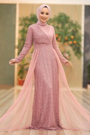  Plus Size Powder Pink Islamic Wedding Dress 5345PD - 1