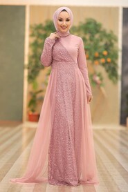 Plus Size Powder Pink Islamic Wedding Dress 5345PD - 2
